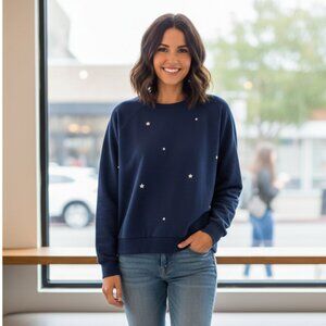 GAP Women's Vintage Soft Raglan Embroidered Stars Sweatshirt, Navy Blue, Size XL